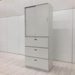 【省スペース化に嬉しい味方！これ1台で書類整理の問題が解決！上下で6段分の大容量収納！】■イトーキ（ITOKI）製　シンラインシリーズ　書庫セット（2枚引き違い+3段ラテラル）　■シリンダー錠　■ホワイト【IB】