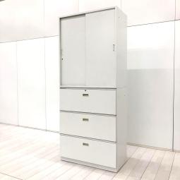 【580233】【省スペース化に嬉しい味方！これ1台で書類整理の問題が解決！上下で6段分の大容量収納！】■イトーキ（ITOKI）製　シンラインシリーズ　書庫セット（2枚引き違い+3段ラテラル）　■シリンダー錠　■ホワイト　オフィスバスターズ　水戸サテライト　大子町　北茨城市　高萩市　日立市　常陸太田市　常陸大宮市　那珂市　東海村　ひたちなか市　城里町 水戸市　笠間市　茨城町　大洗町　小美玉市