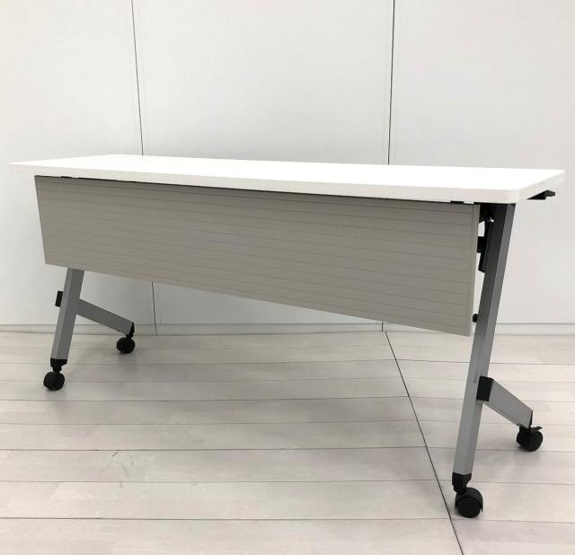 【キャスター付でスムーズに移動できます！】■ウチダ　サイドスタックテーブル　W1500×D450×H720mm　ホワイト　■足元を隠す幕板パネル付！フレキシブルに使える便利アイテム！【UCHIDA　PLATTE】【折りたたみテーブル】【在庫入替セール（本在庫限定価格）】