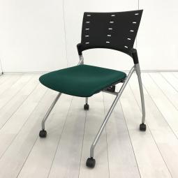 【ソフトベンディングシェルが背を優しく受け止める！】■イトーキ(ITOKI)製　マノスチェア(MANOSS)　肘無し　スタッキングチェア　ミーティングチェア　■背パッド無し　■キャスター脚　■アイビーグリーン×ブラックシェル