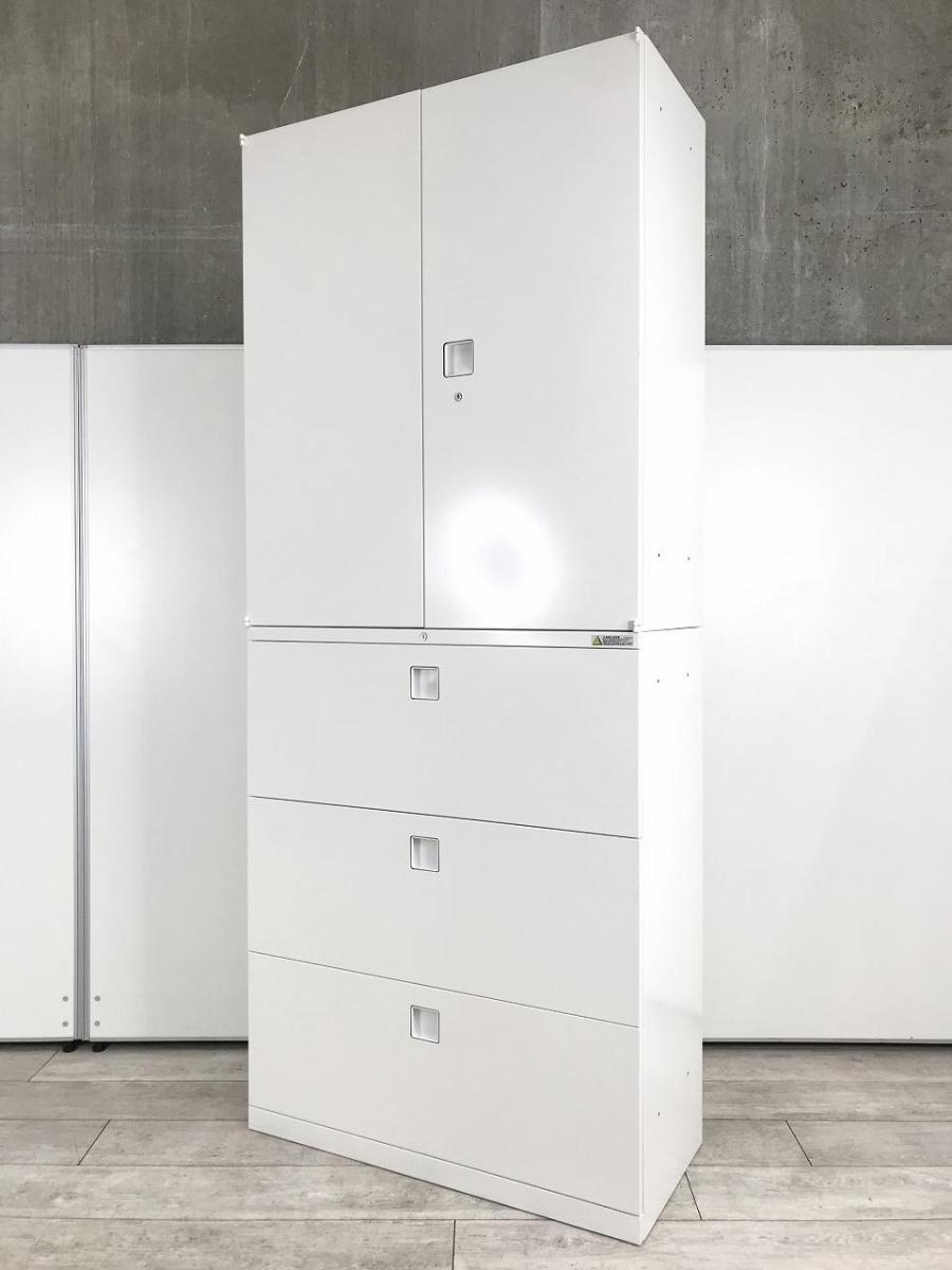 【オフィスの書類をスッキリ整理！大人気レクトラインの上下書庫セット！】■オカムラ（okamura）製　レクトラインシリーズ　両開き＋３段ラテラル　書庫セット　H2170㎜　■シリンダー錠　■ホワイト
                        レクトライン
                                    中古
            