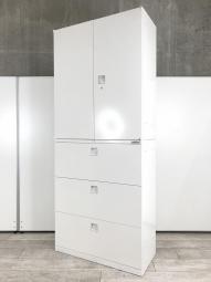 【オフィスの書類をスッキリ整理！大人気レクトラインの上下書庫セット！】■オカムラ（okamura）製　レクトラインシリーズ　両開き＋３段ラテラル　書庫セット　H2170㎜　■シリンダー錠　■ホワイト