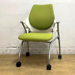 イトーキ　イプサ　ネスティングチェア　クロスバック　肘無しタイプ　モスグリーン×ホワイトフレーム×シルバー脚