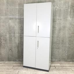 ■ウチダ（UCHIDA）製　HSシリーズ　ハイキャビネット両開き＋両開き　書庫セット　■ニューグレー　■シリンダー鍵　【搬入時は上下別の2個口での納品となるためエレベーター搬入も安心！】【AD】