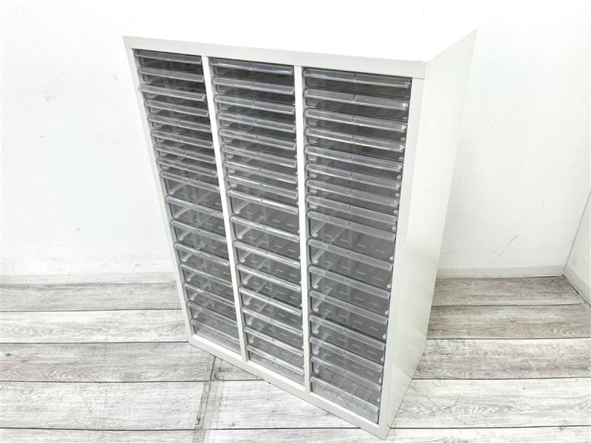 【定価約14万円】【書類、カタログ、チラシなどの整理に便利なクリスタルトレー書庫！】■内田洋行　HS　■ホワイト　■トレー透明　■3列16段
                        HSシリーズ
                                    中古
            