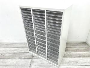 【定価約14万円】【書類、カタログ、チラシなどの整理に便利なクリスタルトレー書庫！】■内田洋行　HS　■ホワイト　■トレー透明　■3列16段