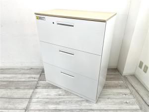 【定価約10万円】【大型取っ手で開け閉めしやすい!!】■ウチダ　ＨＳシリーズ  3段ラテラル書庫　■ホワイト