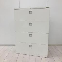 【オフィスの必需品！希少な大容量4段キャビネット！】■オカムラ（okamura）製　レクトライン（Rectline）シリーズ　4段ラテラル　ローキャビネット　■シリンダー錠　■ホワイト 【弊社使用欄：A01063053】