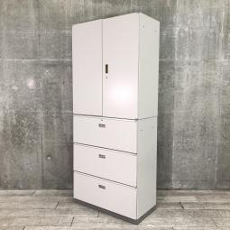 【大容量でスッキリ整理！両開き＋3段ラテラルの人気書庫セット！】■イトーキ（ITOKI）製　シンライン（THUN LINE）　両開き＋3段ラテラル　書庫セット　ハイキャビネット　■シリンダー錠