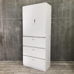 【人気商品の上下書庫セット！これ1台で書類整理の問題が解決！上下で6段分の大容量収納！】■イトーキ（ITOKI）製　シンライン　書庫セット（両開き+3段ラテラル）　■シリンダー錠　■ホワイト