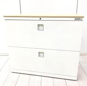 【窓下スペースにもフィット！】■オカムラ　レクトラインシリーズ　2段ラテラル書庫　木目天板付　■コンパクトサイズが人気！省スペースに設置できる！ ☆H780㎜/D400㎜！【弊社使用欄：A01063055
】【ID】