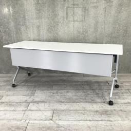 【スタイリッシュなデザインで使いやすい！】■コクヨ（KOKUYO）　リーフライン（Leafline）シリーズ　サイドスタックテーブル　W1800×D600×H720㎜　ホワイト　幕板付き　フラップテーブル　【2～3名での使用に最適】