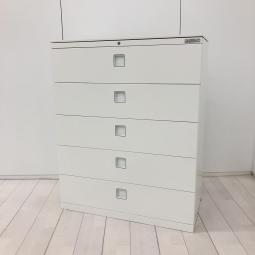 【人気シリーズの希少な5段ラテラル書庫！収納量抜群の引き出し型キャビネット！ 】■オカムラ（okamura）製　レクトラインシリーズ　5段ラテラル　ローキャビネット　■シリンダー錠　■ホワイト　【弊社使用欄：A01048418】