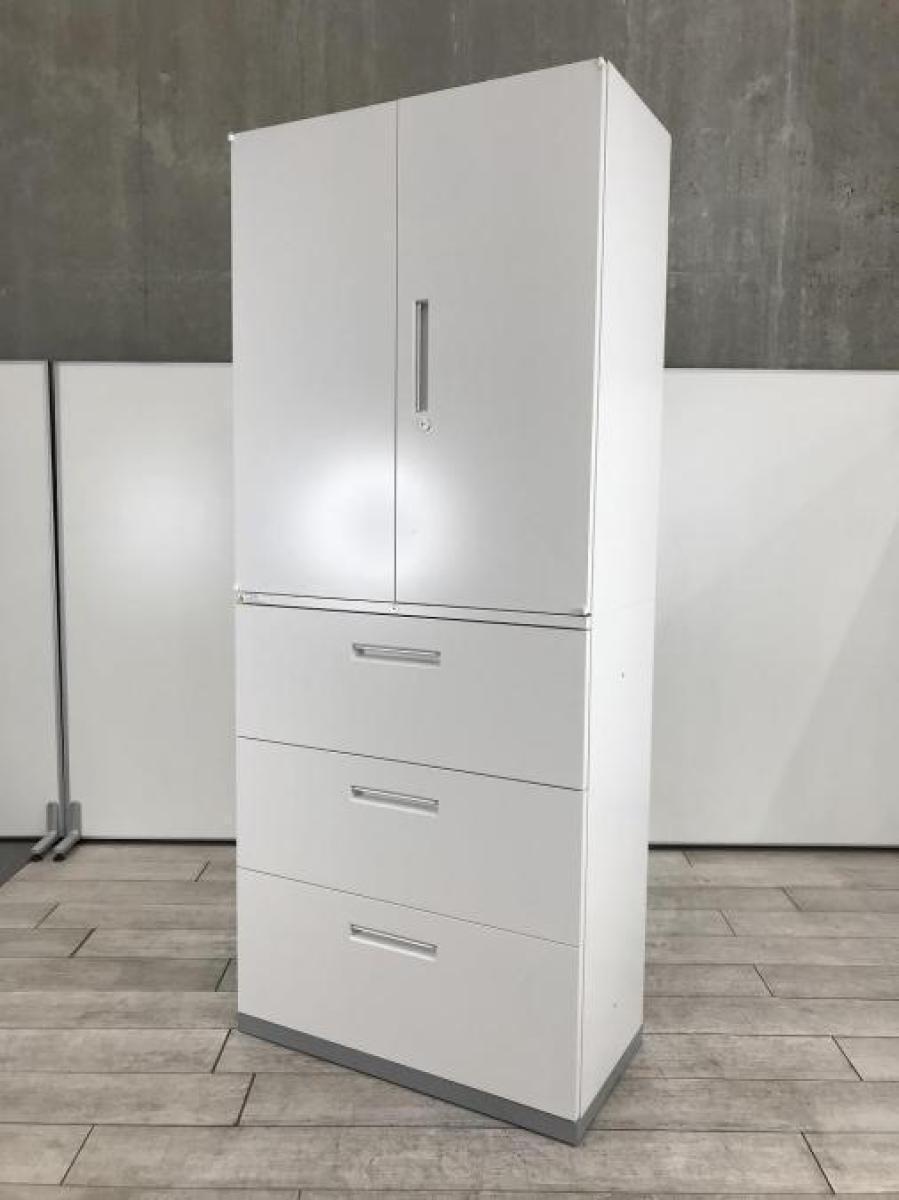 使いやすさを追求したデザイン！大きめ取っ手で開閉らくらく！観音開き＋3段引き出しの書庫セット！■イナバ/TF（ティーエフ）/ホワイト　【弊社使用欄：A01043297 / A01043296】
                        TF
                                    中古
            