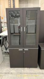 【エグゼクティブな空間によく合うシックなキャビネット！】■ウチダ製　ED-MJシリーズ　役員用キャビネット　ハイキャビネット　H1800㎜　■木目調ダーク【HU】【関東倉庫在庫品】【弊社使用欄：A01038564】