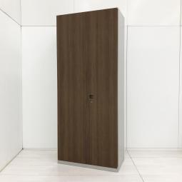 【オフィス書類をスッキリ整理！豊富な収納スペース！】■オカムラ/レクトラインシリーズ　両開き書庫　ハイキャビネット　W900×D450×H2100mm　■シルバー×木目ブラウン　■シリンダー錠【HU】【関東倉庫在庫品】【弊社使用欄：A01050875】