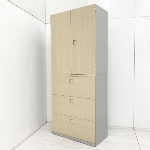 【中古】レクトライン 4BG3WC ZB41 オカムラ（okamura） ハイキャビネット／両開き＋3段ラテラル