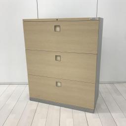 【ファイル収納にオススメ！高品質で使いやすい人気シリーズの3段ラテラル書庫！】■オカムラ （okamura）製　レクトライ（Rectline）ンシリーズ　3段ラテラル書庫　ローキャビネット　■シリンダー錠　■ナチュラル【HU】【関東倉庫在庫品】【弊社使用欄：A01055380】