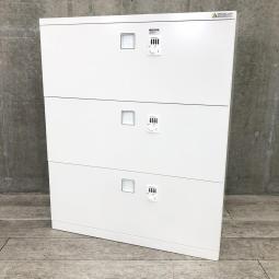 【ダイヤル錠タイプの3段引き出し型書庫！各段ごとでの施錠が可能な優れもの！】■オカムラ（okamura）製　レクトライン（Rectline）シリーズ　3段ラテラル　ローキャビネット　■ダイヤル錠　■ホワイト　【関東倉庫在庫品】【弊社使用欄：A01054266】
