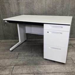 【収納力を備えたキャビネット一体型の片袖デスク！人気の幅1200㎜！】■コクヨ（KOKUYO）製　アイエス（iS）シリーズ　片袖机　W1200㎜　■シリンダー錠　■ホワイト