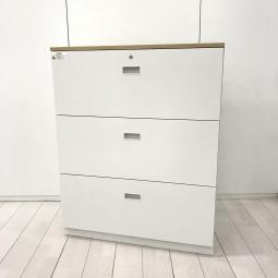 【在庫入替セール品！（本在庫限定価格）】【オフィスの定番・必需品！A4ファイルも沢山収納可能な３段ラテラル書庫！収納力抜群！】■イトーキ（ITOKI）　シンライン（THIN LINE）シリーズ　3段ラテラル　ローキャビネット　■天板：ナチュラルカラー　■シリンダー錠　■ホワイト【弊社使用欄：A01035990】【HU】