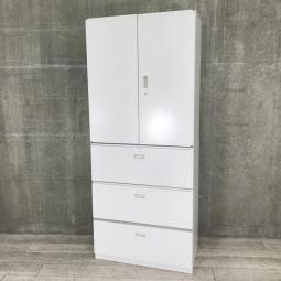 【これ1台で書類整理の問題が解決！　上下で6段分の大容量収納！　ホワイト色の大人気書庫セットが入荷！】■イトーキ(ITOKI)製　シンライン(THINLINE)シリーズ　書庫セット　両開き+3段ラテラル　H2140㎜　■ホワイト　■シリンダー錠