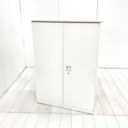 【扉が大きく開いて使いやすい！】■オカムラ製　両開き書庫　W900×D450×H1260mm　木目天板付　■レクトラインシリーズ　ホワイト【Okamura　Rectline】