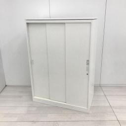 【在庫入替セール】【2台限定】【引き違い書庫セット！開閉スペースがいらないので省スペースに最適！】 ■オカムラ（okamura）製　レクトラインシリーズ　ローキャビネット引き違い　■W900×D450×H1250mm　■シリンダー錠　■ホワイト【K4】