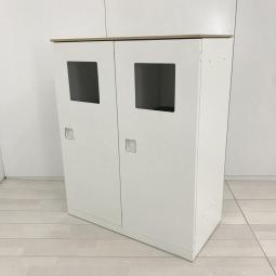 ★【T4】【商品入替のため、残り2台限り】オカムラ製　レクトラインス　ホワイト　木目ナチュラル天板　ゴミ箱×2個付き　用途別に分別してご利用可能！　中古市場ではレアな商品です！　　トラッシュユニット　ダストボックス！！