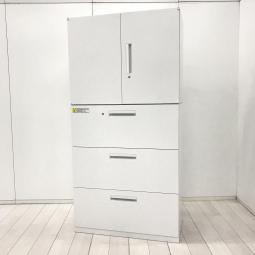 【最高にちょうどいいサイズ感!両開き+3段ラテラル書庫セットが入荷!】■ウチダ(UCHIDA)製 ハイパーストレージ(HS)シリーズ 両開き+3段ラテラル 書庫セット H1800㎜ ■シリンダー錠 ■ホワイト【2604】弊社使用欄【A01069676/A01069678】