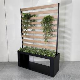 ★コクヨ製　パティオ　木目×ブラックフレーム　W1200xD450xH1800サイズ　置くだけで、空間が“癒しとデザイン”に変わる！　グリーンパーテーション／プランター一体型！！