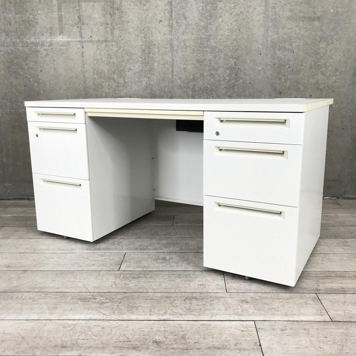 【定価約14万円】【両袖タイプで収納たっぷり！幅1400㎜でワークスペースもしっかり確保！】■オカムラ（okamura）製　アドバンス（ADVANCE）　両袖机　引き出し付き　■W1400×D700×H720㎜　■シリンダー錠　■ネオホワイト
                        アドバンス
                                    中古
            