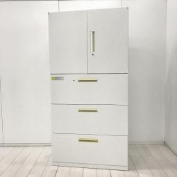 【最高にちょうどいいサイズ感!両開き+3段ラテラル書庫セットが入荷!】■ウチダ(UCHIDA)製 ハイパーストレージ(HS)シリーズ 両開き+3段ラテラル 書庫セット H1800㎜ ■シリンダー錠 ■ホワイト ※日焼けあり