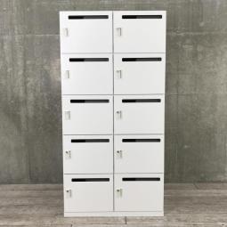 【省スペースに多人数分！コレ1台で10人分の収納力！】■ウチダ　10人用パーソナルロッカー　ホワイト　ダイヤル錠タイプ　投函口付　■鍵の持ち歩き不要！便利なダイヤル錠タイプ！　モバイルロッカー　メールロッカー