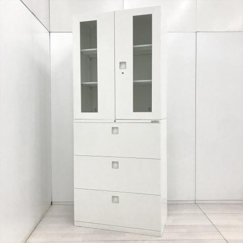 【中古】レクトライン 4B363F ZA75 ／ 4BG3C ZA75 オカムラ（okamura） ハイキャビネット／両開き＋3段ラテラル