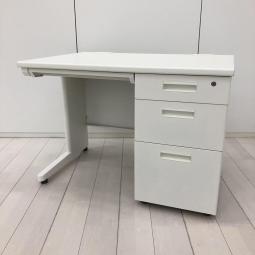 【3段引き出し一体型で圧倒的な収納力！省スペースに設置できるW1000㎜のコンパクトタイプ！】　片袖机　W1000×D700㎜　■シリンダー錠　■ホワイト　※キズ・へこみ有