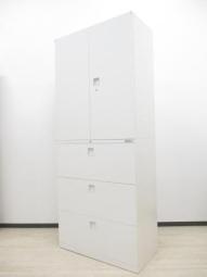 【お問合せ多数の商品ですのでお早めに！】■オカムラ製　レクトラインシリーズ　上下書庫セット　両開き+3段ラテラル　ホワイト