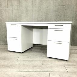 【広々使える幅1400の両袖デスク！上長用にもおすすめ！】■プラス（PLUS）製　JSシリーズ　両袖机　W1400×D700㎜　■シリンダー錠　■ホワイト　【弊社使用欄：A01070159】