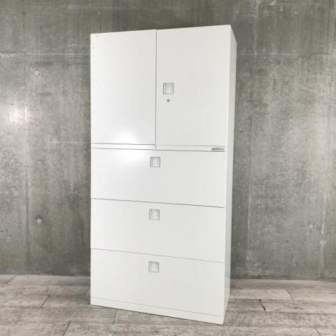【中古】レクトライン  オカムラ（okamura） ハイキャビネット／両開き＋3段ラテラル
