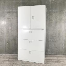 ■オフィス書類をスッキリ整理！　■革新的な取っ手を採用したオフィスの味方！　■オカムラ（okamura）製　レクトライン（Rectline）　2段両開き戸＋3段ラテラル書庫セット■色：ホワイト