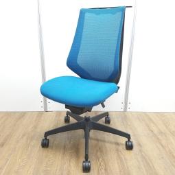 【T4】【商品入替のため、残り3脚限り】コクヨ製　デュオラ(Duora)　ターコイズブルー　ハイバック　背面メッシュ　コートハンガー付　二重フレーム構造がもたらすしなやかで美しい背もたれ機能！　簡易操作で自分に合った姿勢をサポート！　肘無しハイバックチェア！！
