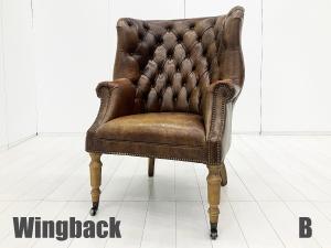 B)unknown■ウィングバックソファ■チェスターフィールド レザー調 キャスター付