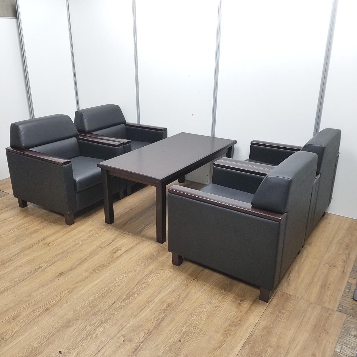 ★【T4】【商品入替のため、残り1式限り】オカムラ製　S-3A　ブラック　革張り　3人掛け/1人掛け/センターテーブル　応接セット！！
                        その他シリーズ
                                    中古
            