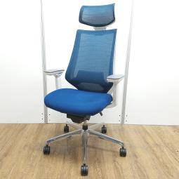 ★コクヨ製　デュオラ　ターコイズブルー　ホワイトフレーム　肘付き　ハイバック　背面メッシュ　ランバーサポート　ヘッドレスト付　アジャスタブル※可動肘　二重フレーム構造がもたらすしなやかで美しい背もたれ機能！　簡易操作で自分に合った姿勢をサポート！　肘付きハイバックチェア！！
