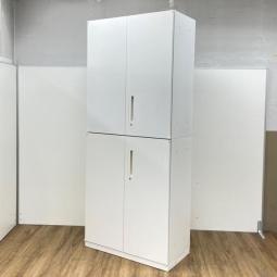 ★【T4】【商品入替のため、残り2台限り】ウチダ製　ハイパーストレージ(HS)　ホワイト　W900xD450XH2150サイズ　シリンダー　書類をまとめて収納できる！　人気の両開き書庫セット！　両開き＋両開き　上下書庫セット！！