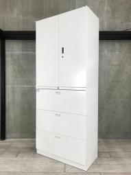 【在庫入替品】【オフィス書類をスッキリ整理！定番の大収容キャビネット！観音開き+3段引き出しタイプ！】■クロガネ（KUROGANE)製　書庫セット（両開き＋3段ラテラル）　W900×D400×H2160㎜　■シリンダー錠　■ホワイト【D400の奥行スリムタイプ】【T4】