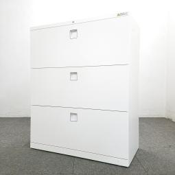 【使いやすさで選ぶならコレ！上下左右から操作できる便利な取っ手が人気！】■オカムラ　レクトラインシリーズ　3段ラテラル書庫　ホワイト　※側面擦れキズ・小ヘコミあり【A01063063】