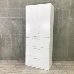 【在庫入れ替え】【人気の上下書庫セット！オフィス書類を大量に収納！】■ウチダ（UCHIDA）製　ハイパーストレージ（HS）シリーズ　両開き＋3段ラテラル　書庫セット　H2150㎜　ハイキャビネット　■ホワイト　■シリンダー錠【T4】