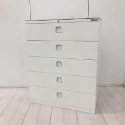 【人気シリーズの希少な5段ラテラル書庫！収納量抜群の引き出し型キャビネット！ 】■オカムラ（okamura）製　レクトラインシリーズ　5段ラテラル　ローキャビネット　■シリンダー錠　■ホワイト　【弊社使用欄：A01048418】