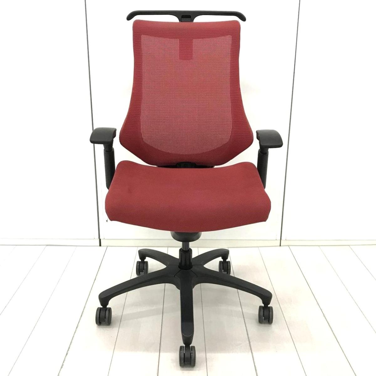 【肩から腕を開放する美しいフォルム！】■イトーキ製　エフチェア　可動肘付　レッド　背面メッシュ　■姿勢の変化にフレキシブルに対応！【ITOKI　fチェア】★586273
                        エフメッシュ
                                    中古
            